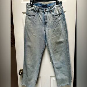 SINCERELY JULES Whitewashed Denim Blue Jeans Button Fly Fringe Hem Size 7/28